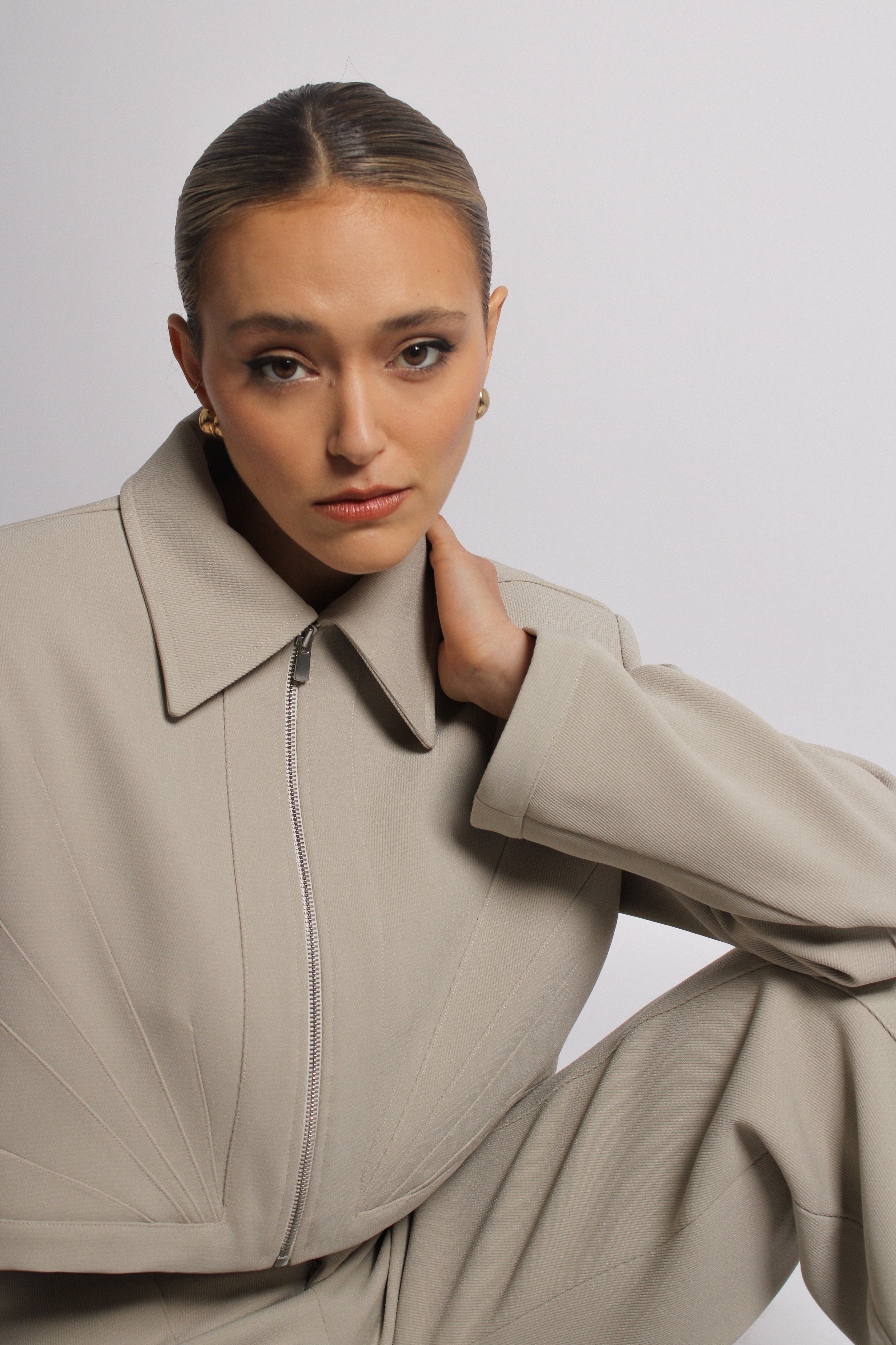 Beige Cropped Jacket