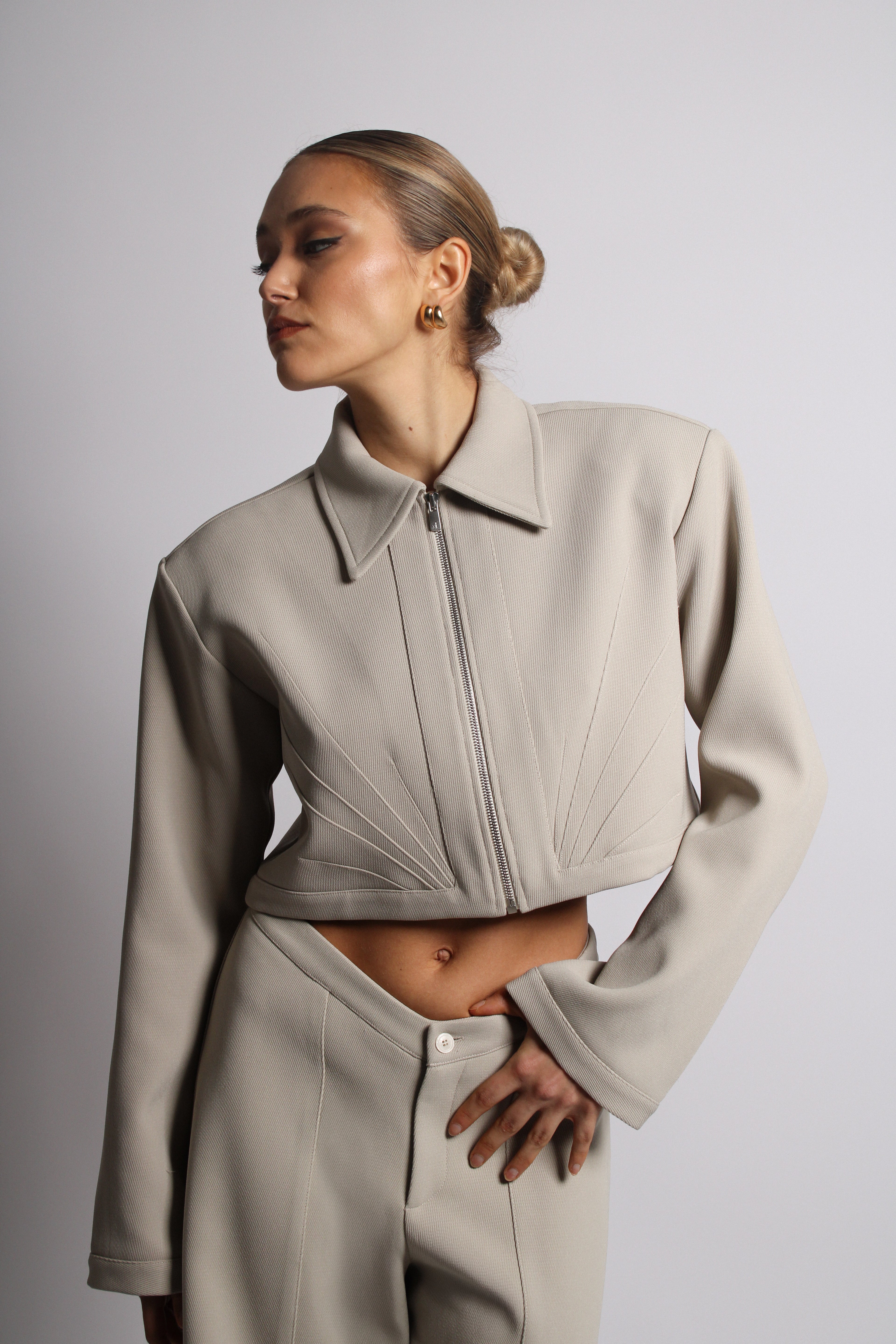 Beige Cropped Jacket