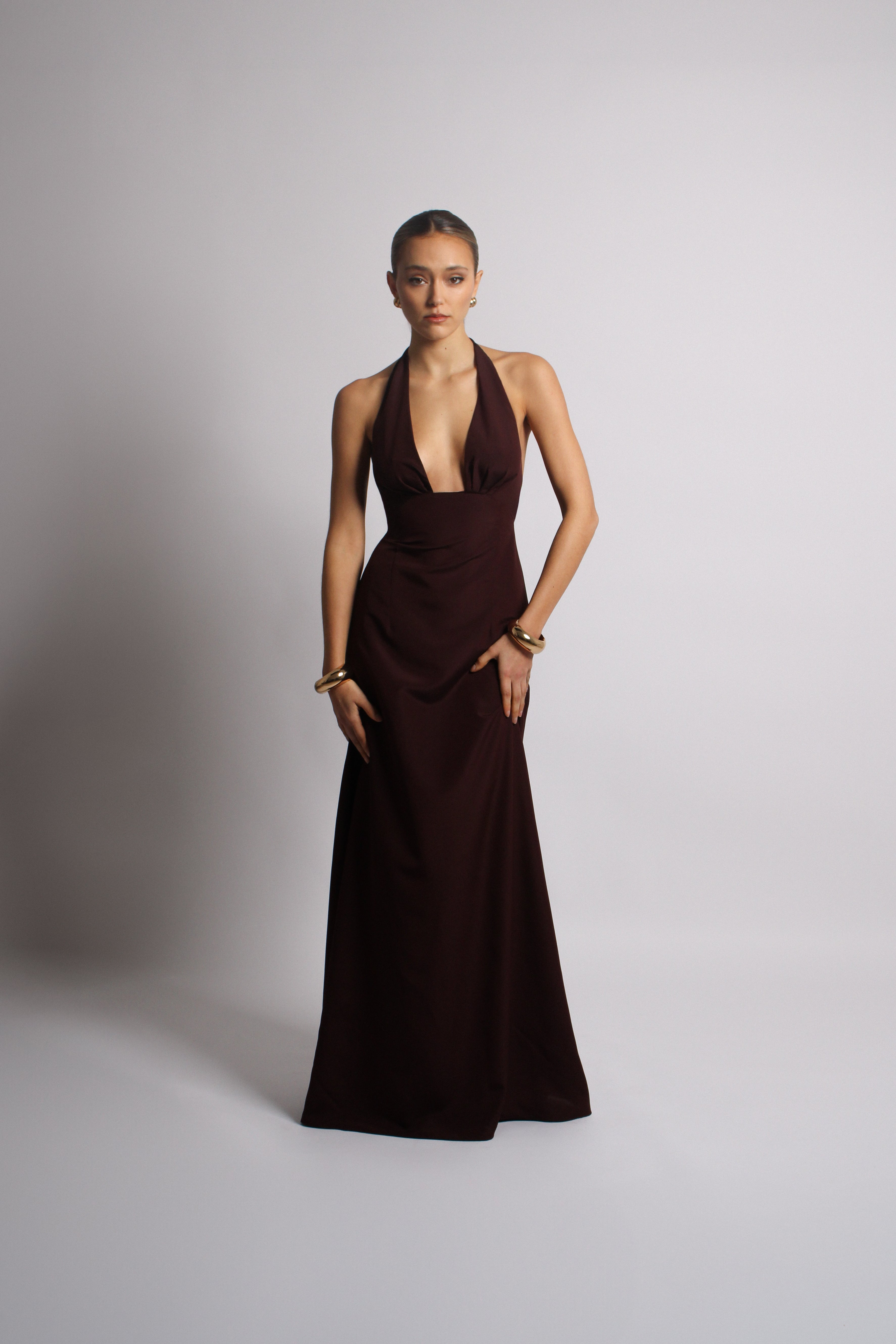 Dark Cherry Plunge Long Dress