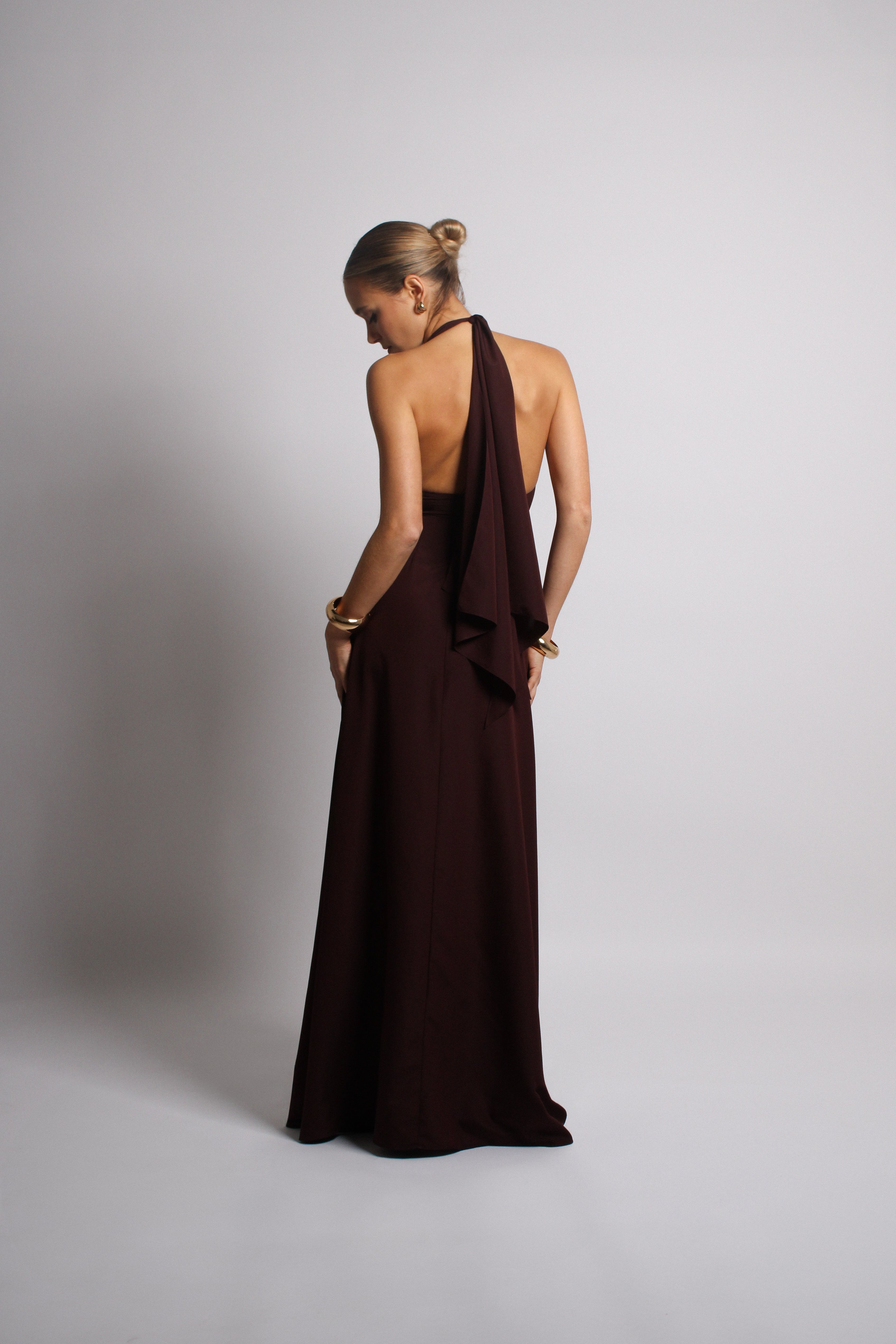 Dark Cherry Plunge Long Dress