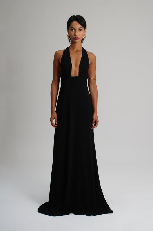 Obsidian Black Plunge Long Dress