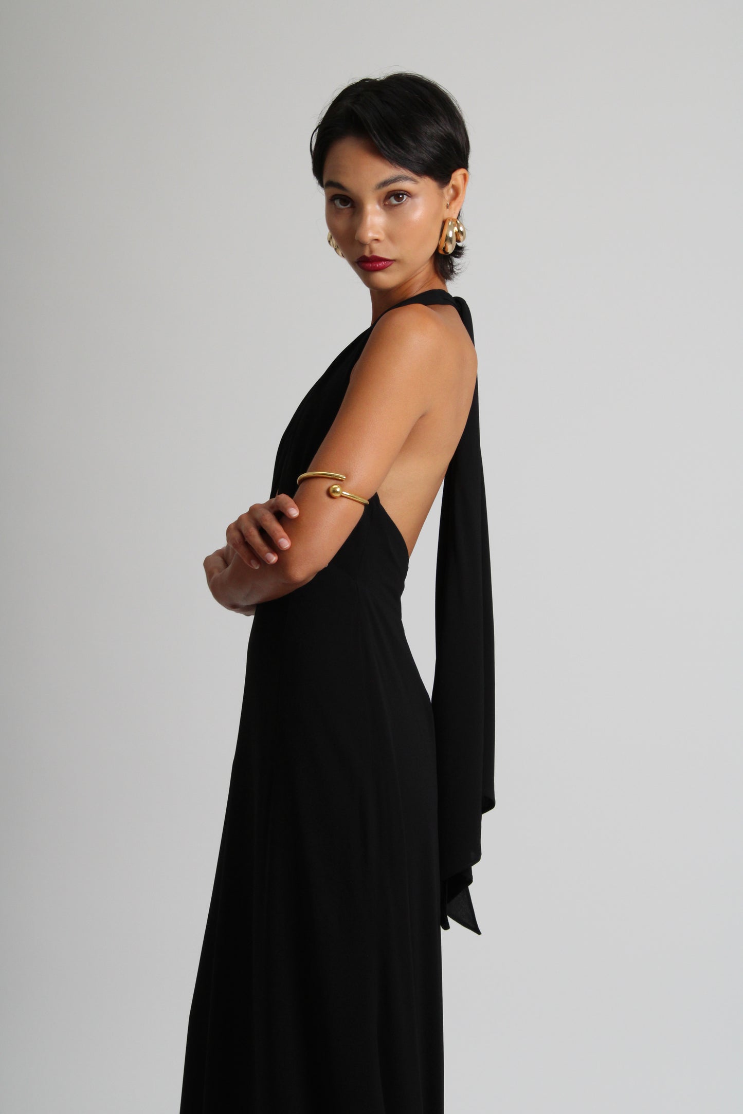 Obsidian Black Plunge Long Dress