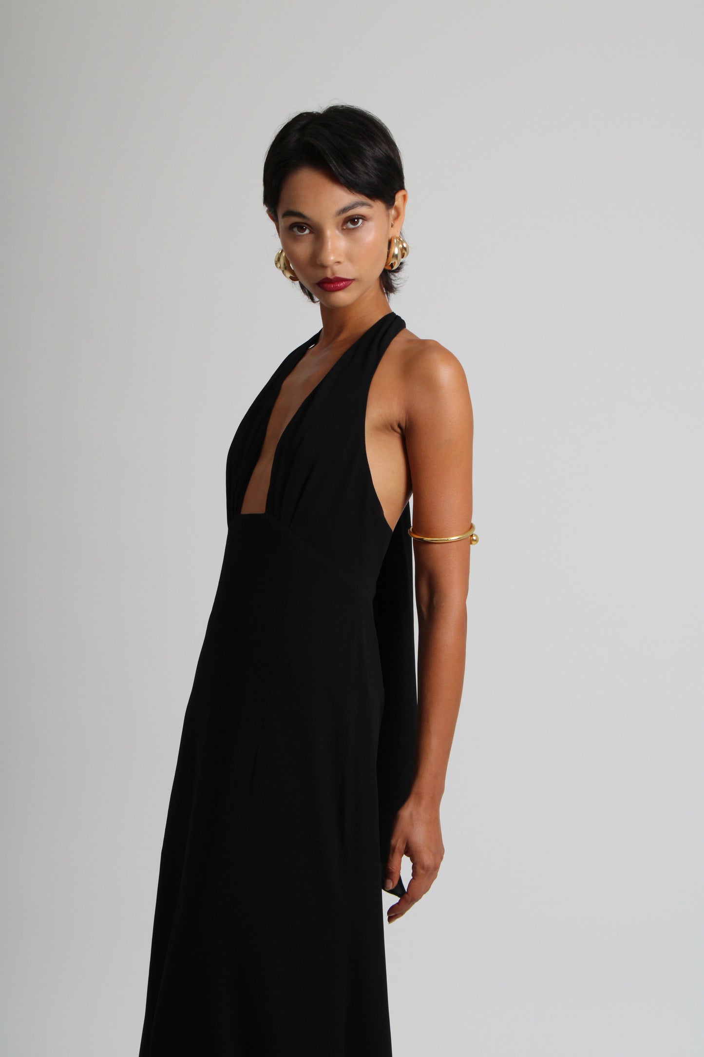 Obsidian Black Plunge Long Dress