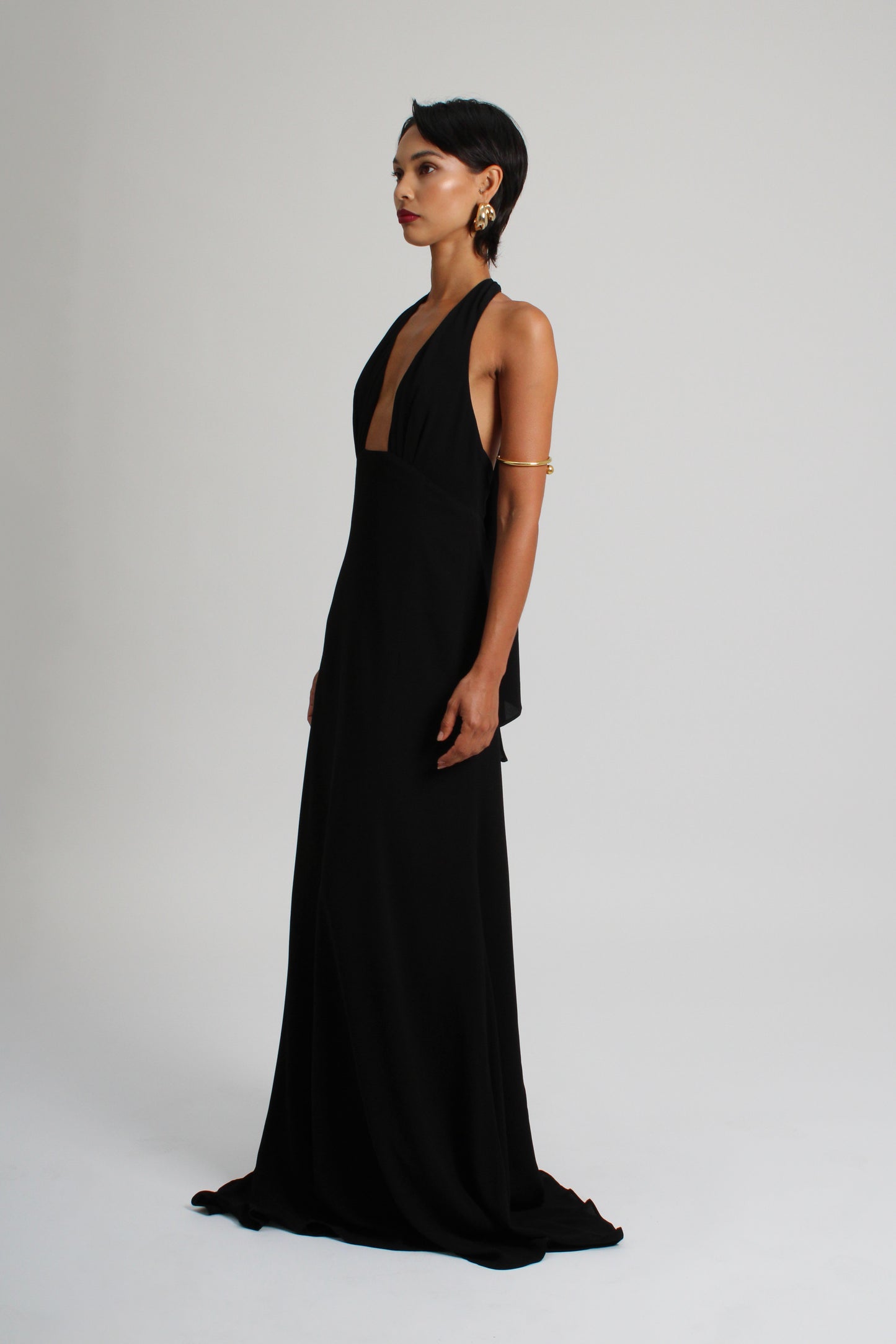 Obsidian Black Plunge Long Dress