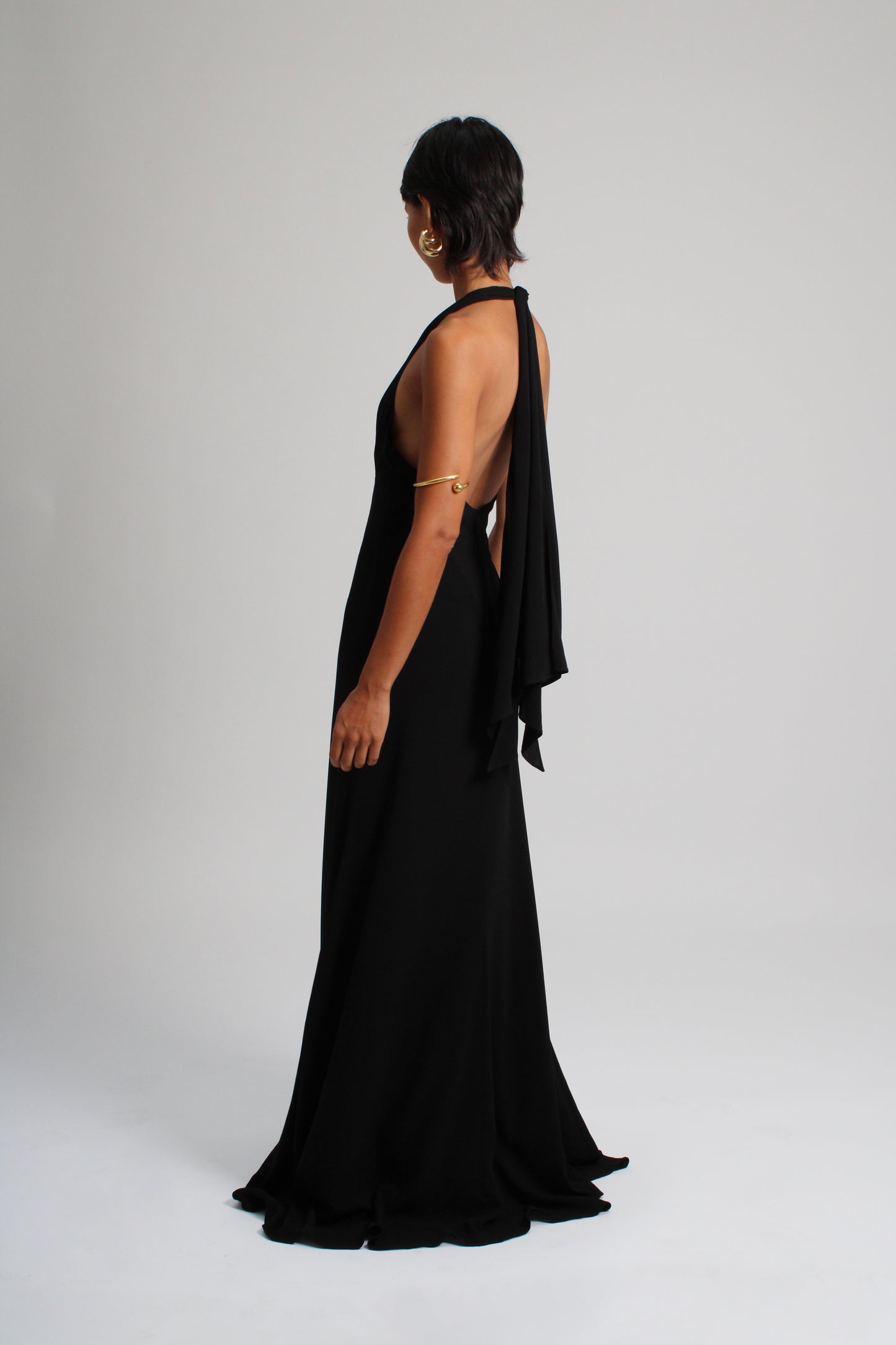 Obsidian Black Plunge Long Dress