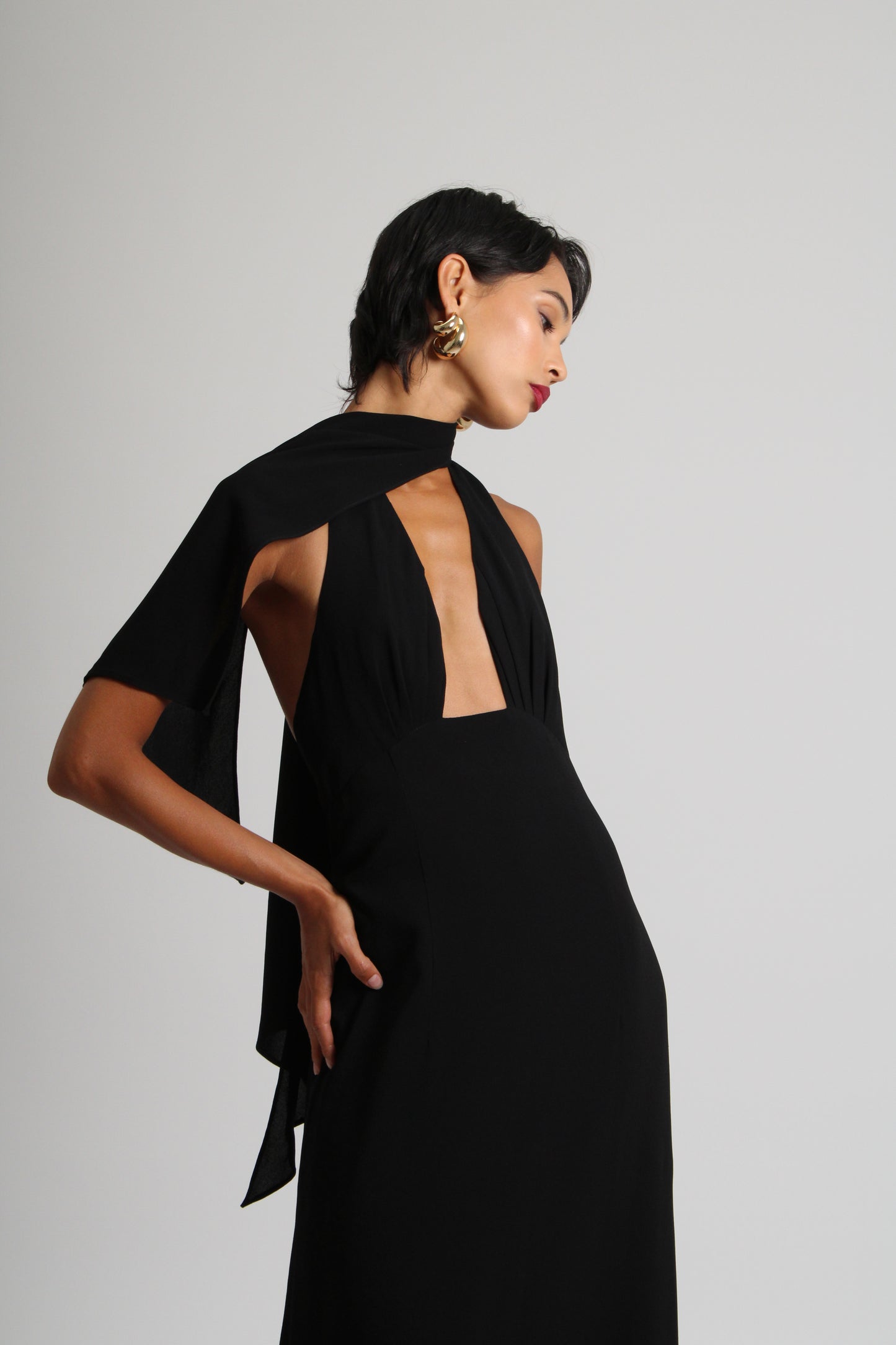 Obsidian Black Plunge Long Dress