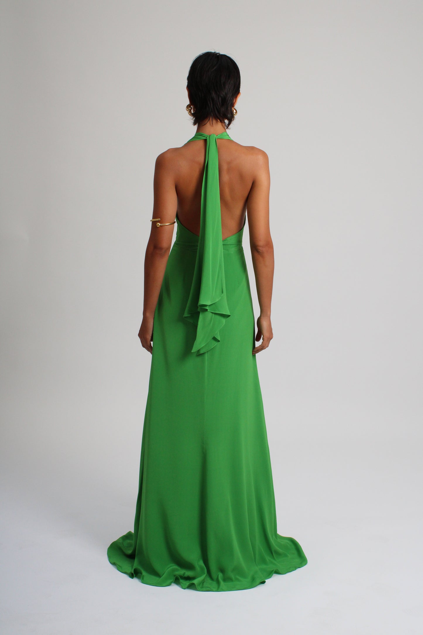 Emerald Green Plunge Silk Long Dress