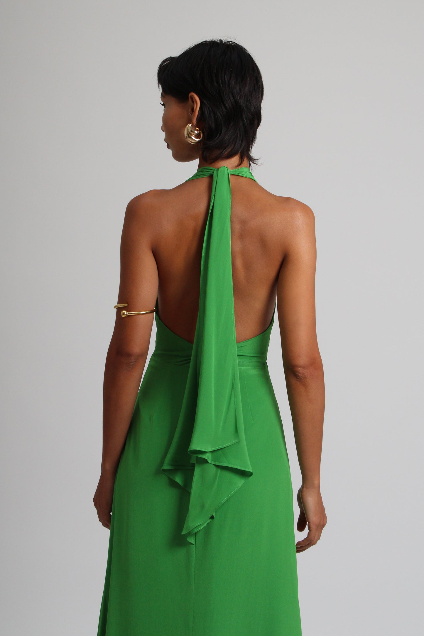 Emerald Green Plunge Silk Long Dress