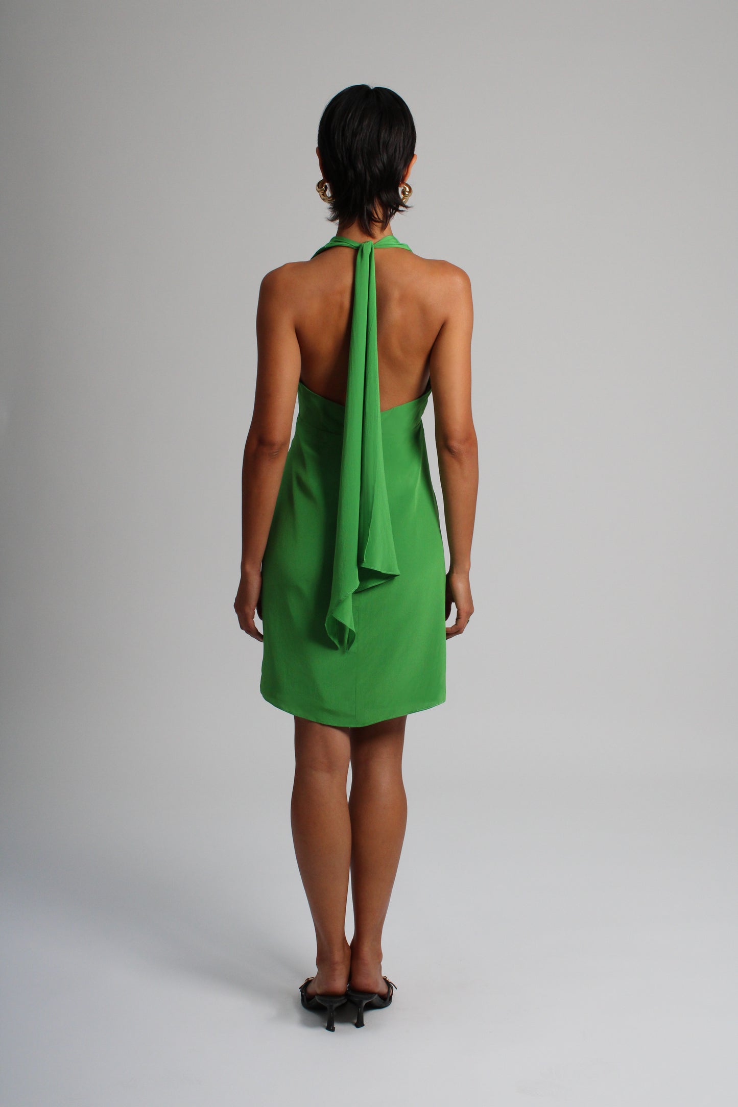 Emerald Green Plunge Silk Short Dress