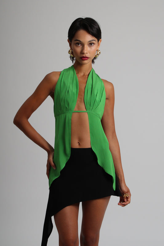 Emerald Green Plunge Silk Top